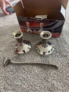 Silver Plated 3 1/2" Console Candle Holders w Snuffer Paul Revere Silversmiths